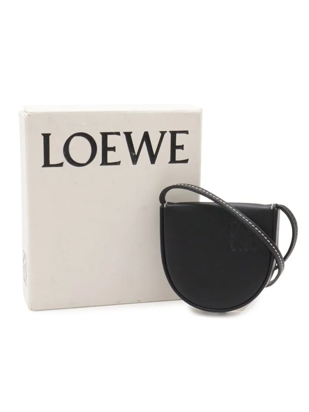 Loewe Anagram Heel Pouch Mini Shoulder Bag Pochette Calf Leather Black